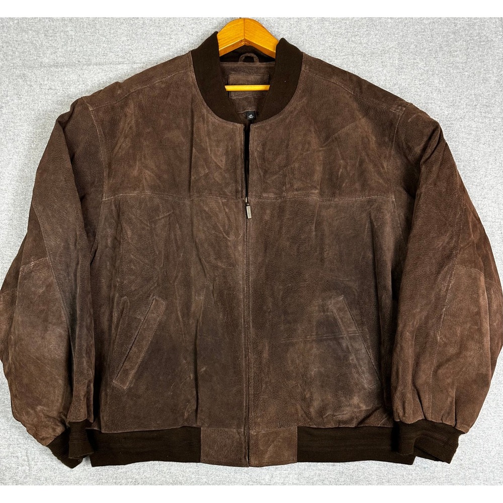 Roundtree & Yorke Suede Bomber Jacket Mens XL Brown Quilted Lined Zip